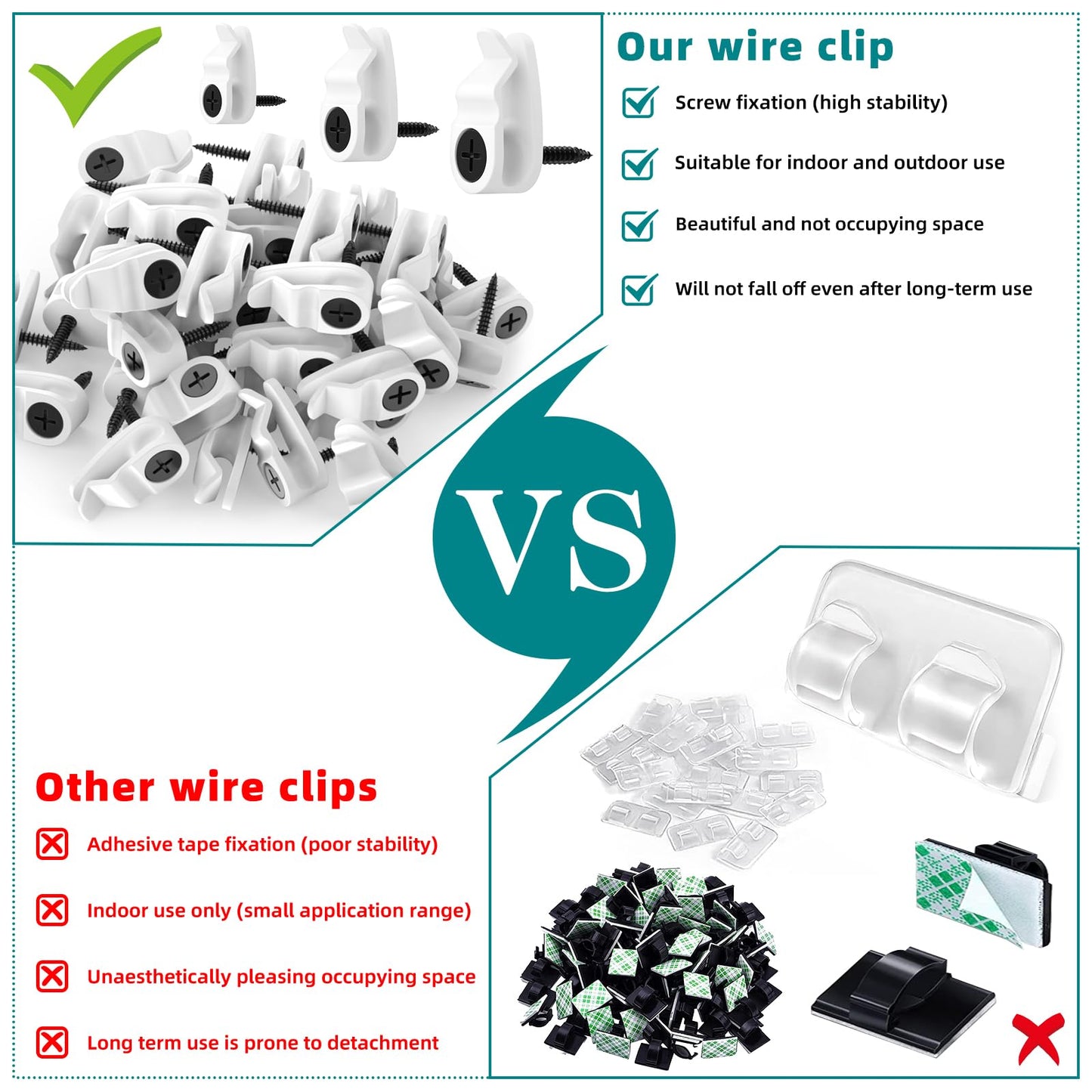 Hooks for Outdoor String Lights Clips, Christmas Light Clips Weatherproof, Lights Hanger Hooks for Hanging Christmas Light, Fairy Light, Cable, Holiday Decor - White, 50 Pack