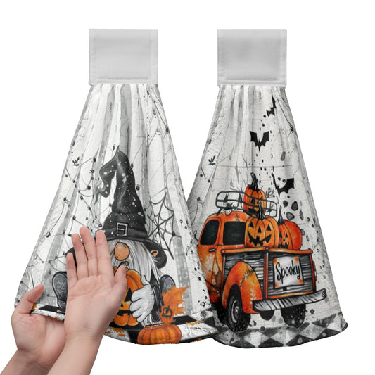Halloween Gnome Pumpkins Hanging Hand Towels Set of 2 Bats Spider Webs Truck Kitchen Towels with Hanging Loop Orange and Black Seasonal Tea Towel Soft Absorbent Fingertip Tie Towels for Bathroom