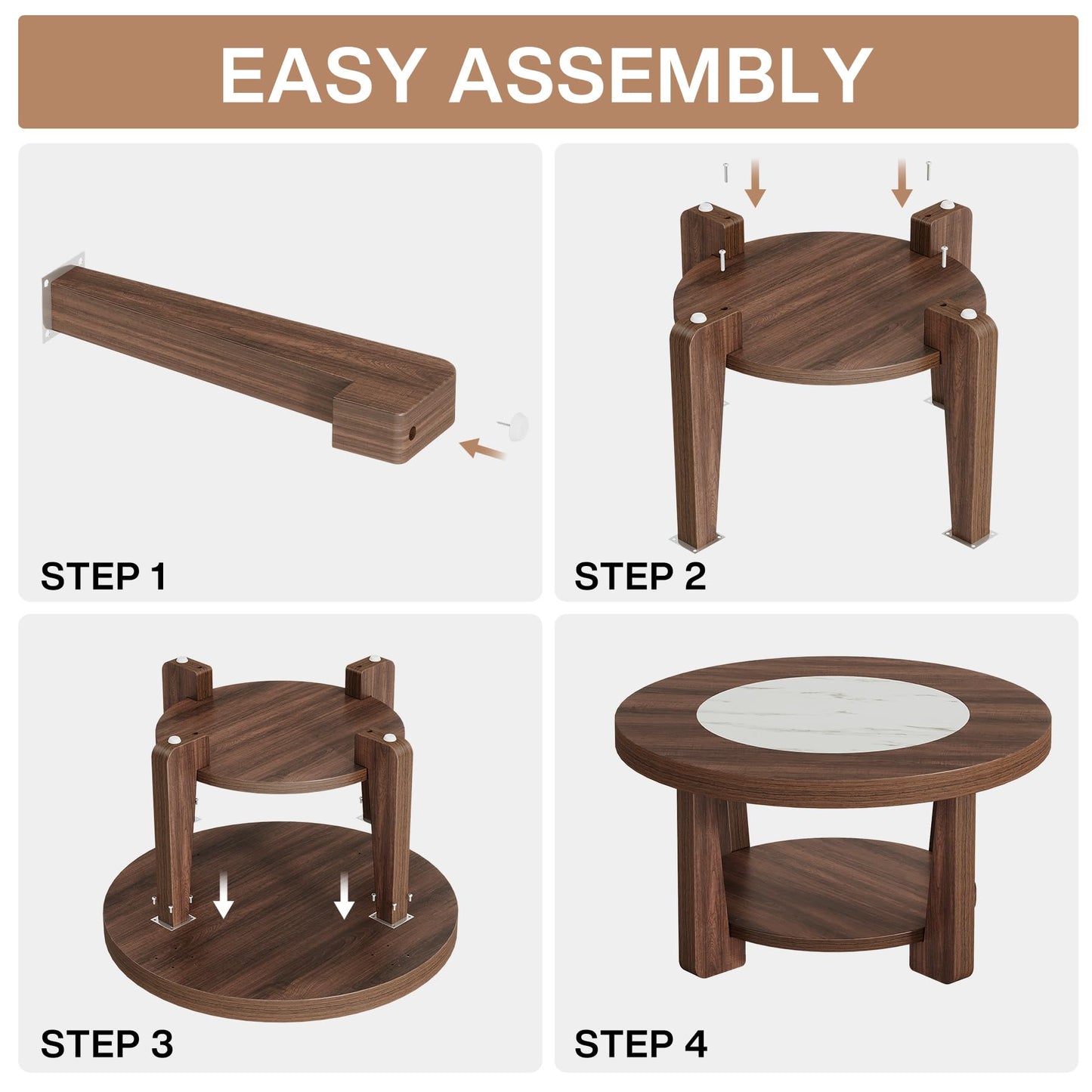 Tribesigns Coffee Table, 2-Tier Round Coffee Table with Heavy-Duty Wood Tabletop for Living Room, Industrial Circle Wood Accent Center Table with Storage, Brown and White