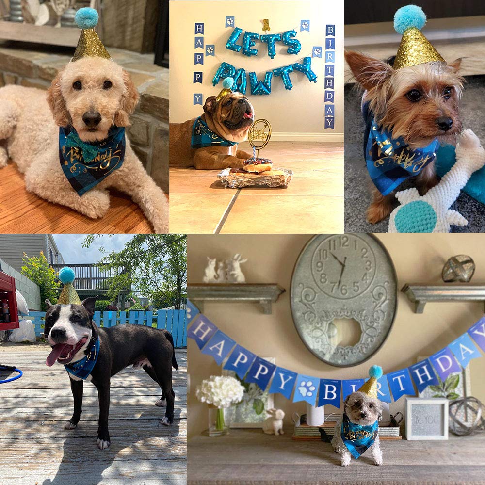 ADOGGYGO Dog Birthday Boy Bandana, Puppy 1st Birthday Party Supplies, Pet Party Hat Scarf Bowtie Banner Set for Small Medium Dogs (Small&Medium)