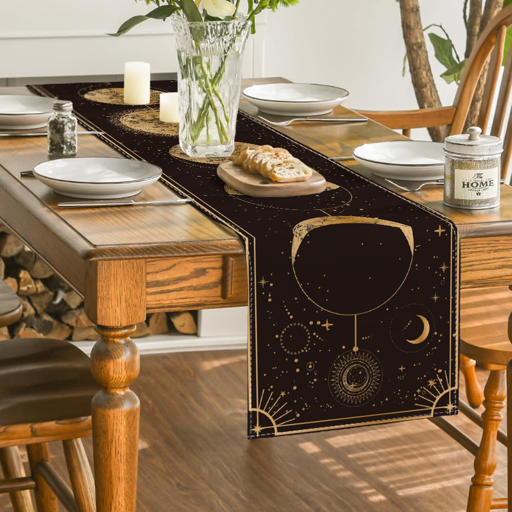 Artoid Mode Astrology Moon Magic Art Table Runner, Seasonal Mystical Gothic Kitchen Dining Table Decoration for Home Party Decor 13x48 Inch