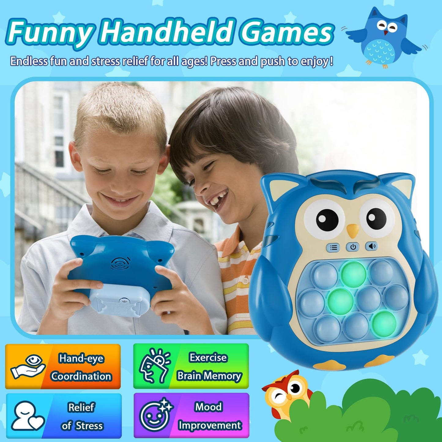 Sensory Pop Fidget Toys for Kids 3-12,Handheld Game for Kids,Light Up Fidget Toy,Travel Games,Airplane Toys for 3 4 5 6 7 8 9 Year Old,Quick Push Pop Game Christmas Birthday Gifts for Boys and Girls