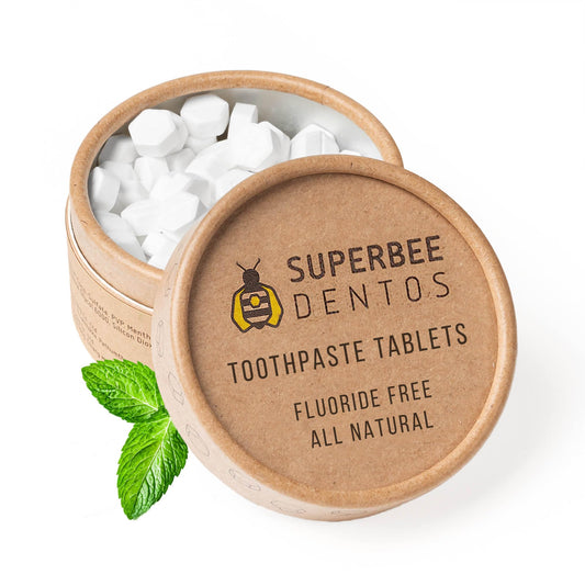 SuperBee Dentos Toothpaste Tablets, 150 Tabs, Fluoride Free & Eco Friendly, Travel Mouthwash Tablets, Sensitive Bites Kids Adults, Chewable Tablet, Spearmint
