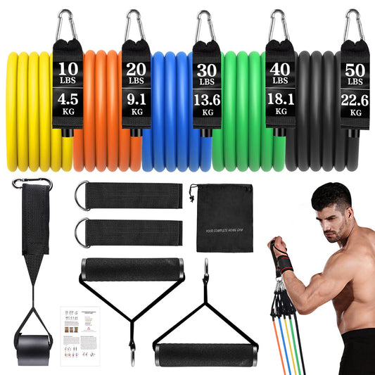 Resistance Bands Set, Himaly Exercise Bands Strength Training Fitness Bands Workout Elastic Bands with Legs Ankle Straps, Door Anchor, Handles & Carry Bag for Home Outdoor Workouts