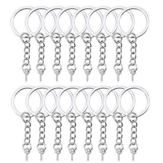 HAUTOCO 100Pcs Keychain Rings with Chain, Open Jump Rings and Screw Eye Pins for Crafts Charm Jewelry Making(1 Inch/25mm)