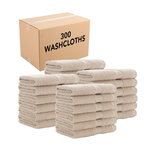 Arkwright True Color Solid Wash Cloths - Soft 100% Cotton Bulk Washcloths 300 Pack - Lightweight 475 GSM, Absorbent & Quick Dry for Face and Body, 12 x 12 in, Beige