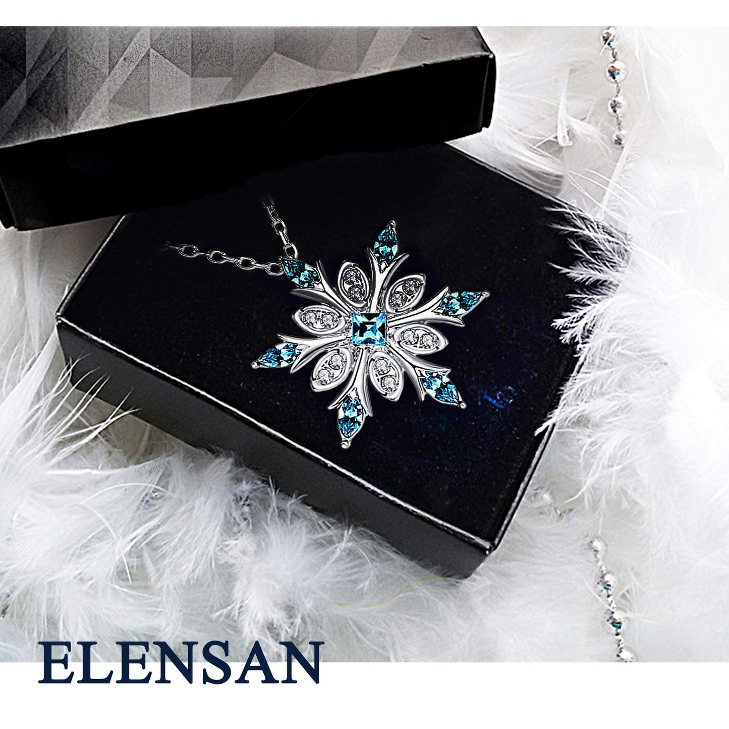 Elensan Women's 925 Sterling Silver Blue Crystals Snowflake Pendant Fashion Necklace Collarbone Chain