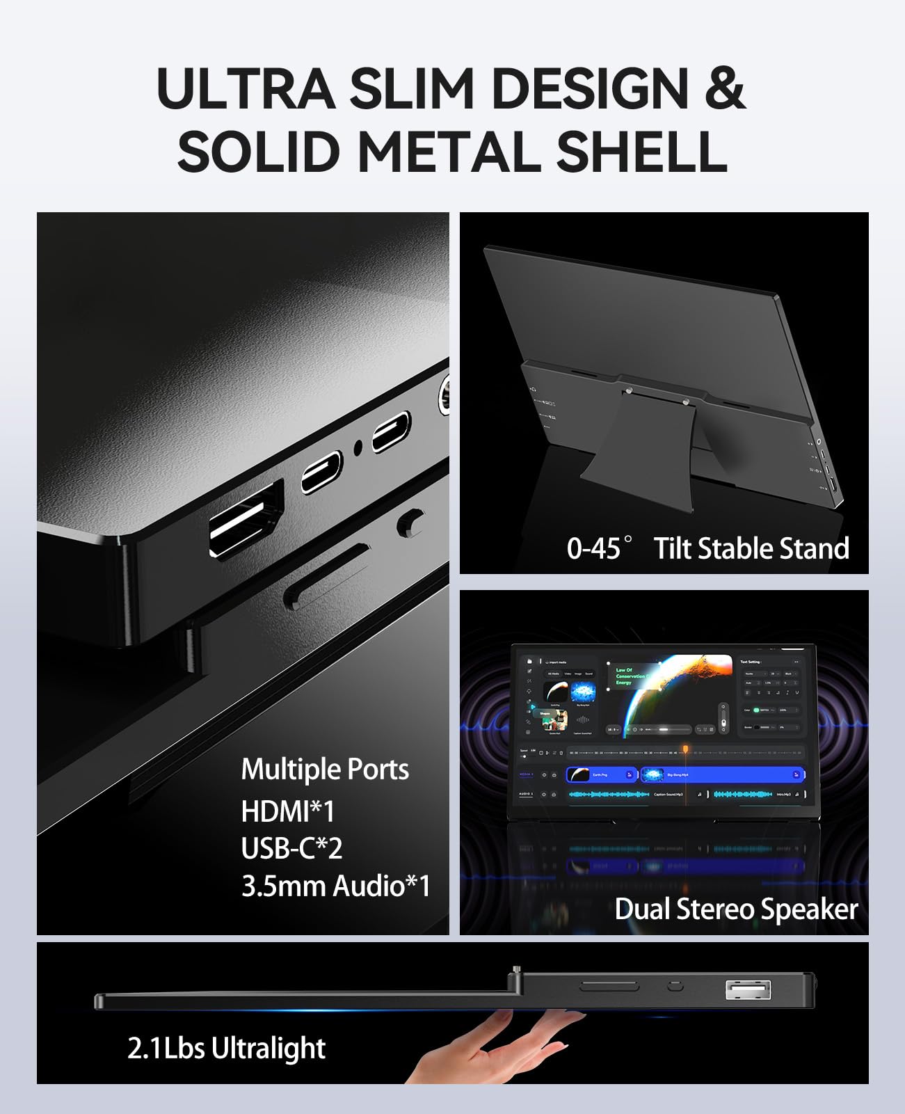 4K Portable Touch Monitor, 15.6" inch 3840 * 2160 UHD w/USB-C HDMI Laptop Monitor, 2000:1 100% RGB IPS ，Aluminum Alloy Shell,10-Point Touch，Dual Speaker, HDR, for Home, Work