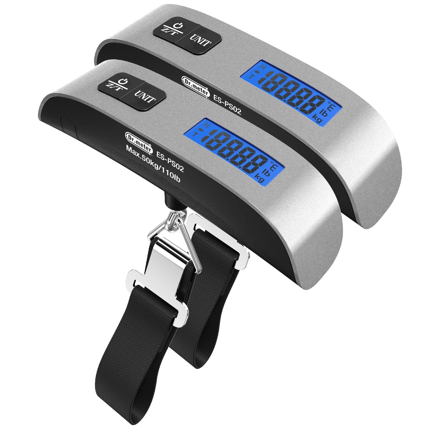 Dr.meter Luggage Scale, Travel Essentials, Digital Backlight LCD Display Handheld Suitcase Scales for Travel Accessories with Rubber Paint, Temperature Sensor 110 Pounds, Battery Included, Black