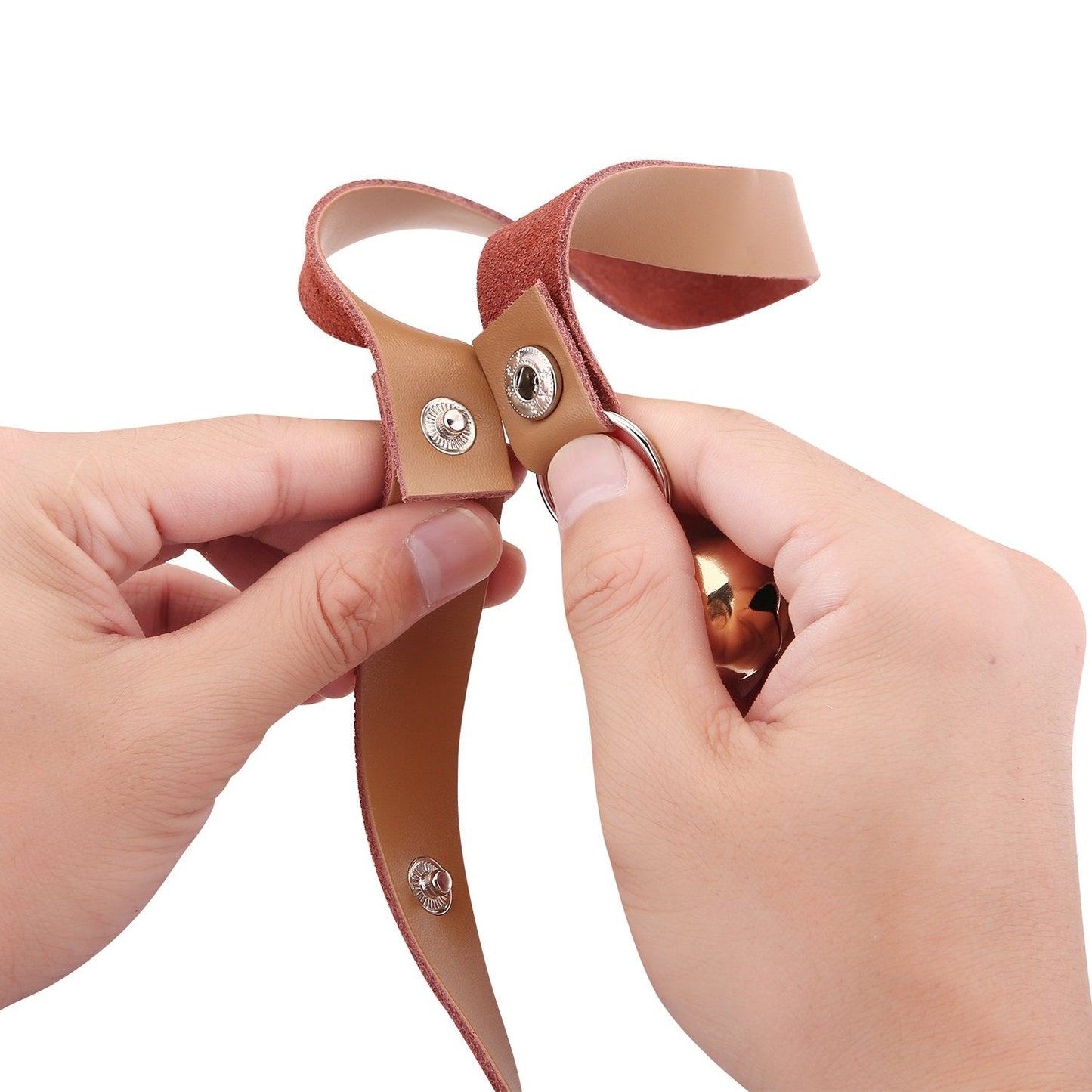 CATHYLIFE Leather Dog Doorbells for Door Knob/Potty Training/Go Outside, Length Adjustment Copper Dog Bell, Housetraining Hanging Bell, Brown Leather Golden Bells.