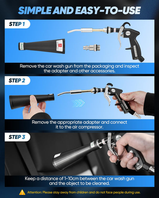 Saker Dry Cleaning Gun,Car Air Blow Gun,Car Cleaning Gun Quickly Removes Surface Dirt and Dust, Air Gun Works with Air Compressor(1 Set Nozzle)