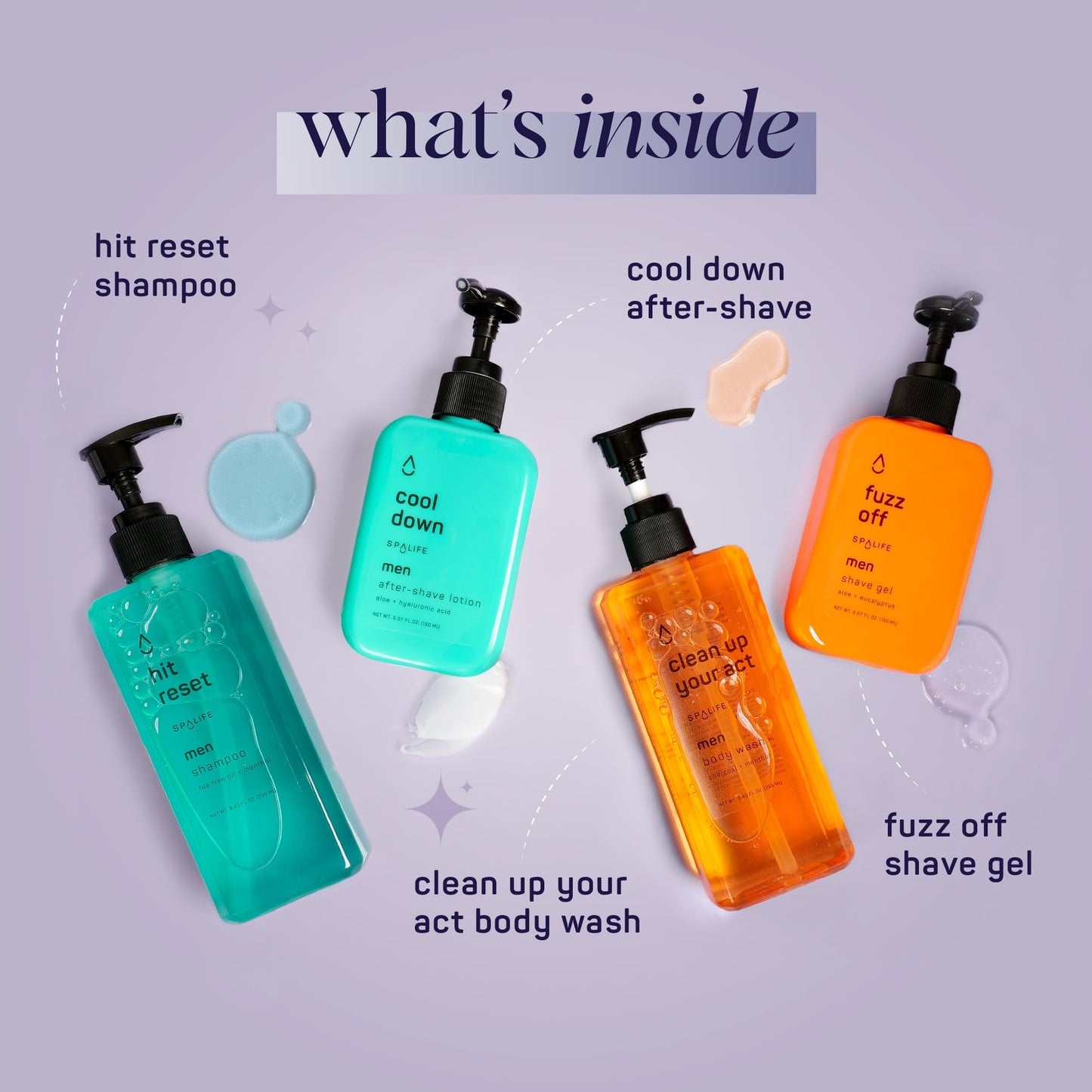 SpaLife Men's Hair & Body Care 4-Piece Set – Body Wash, Shave Gel, After-Shave Gel, Shampoo – Men's Skincare – After-Shave Lotion for Men – Gift Set – Gifts for Men – Gifts for Guys