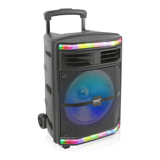 Pyle Portable Bluetooth PA Speaker System - 600W Bluetooth Speaker Portable PA System W/ Rechargeable Battery, Party Lights, MP3/USB SD Card Reader, Rolling Wheels - Pyle PPHP1044B