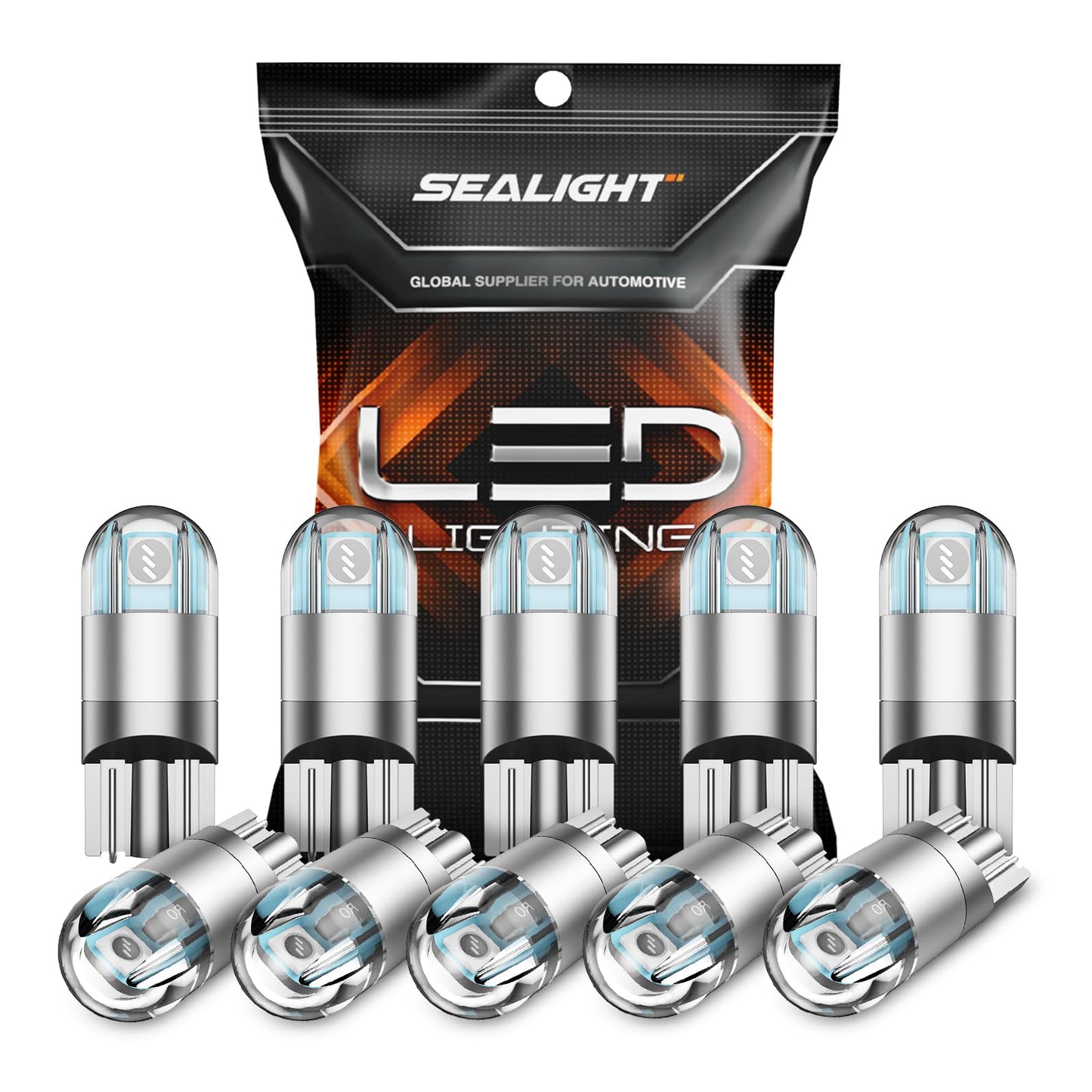 SEALIGHT 194 LED Bulb 6000K White, License Plate Light, Dome Light, T10 168 2825 W5W 3030 Bright Chips Wedge for Replacement Light Bulb, Map Trunk Door Courtesy Dash LED Light Bulb,Pack of 10