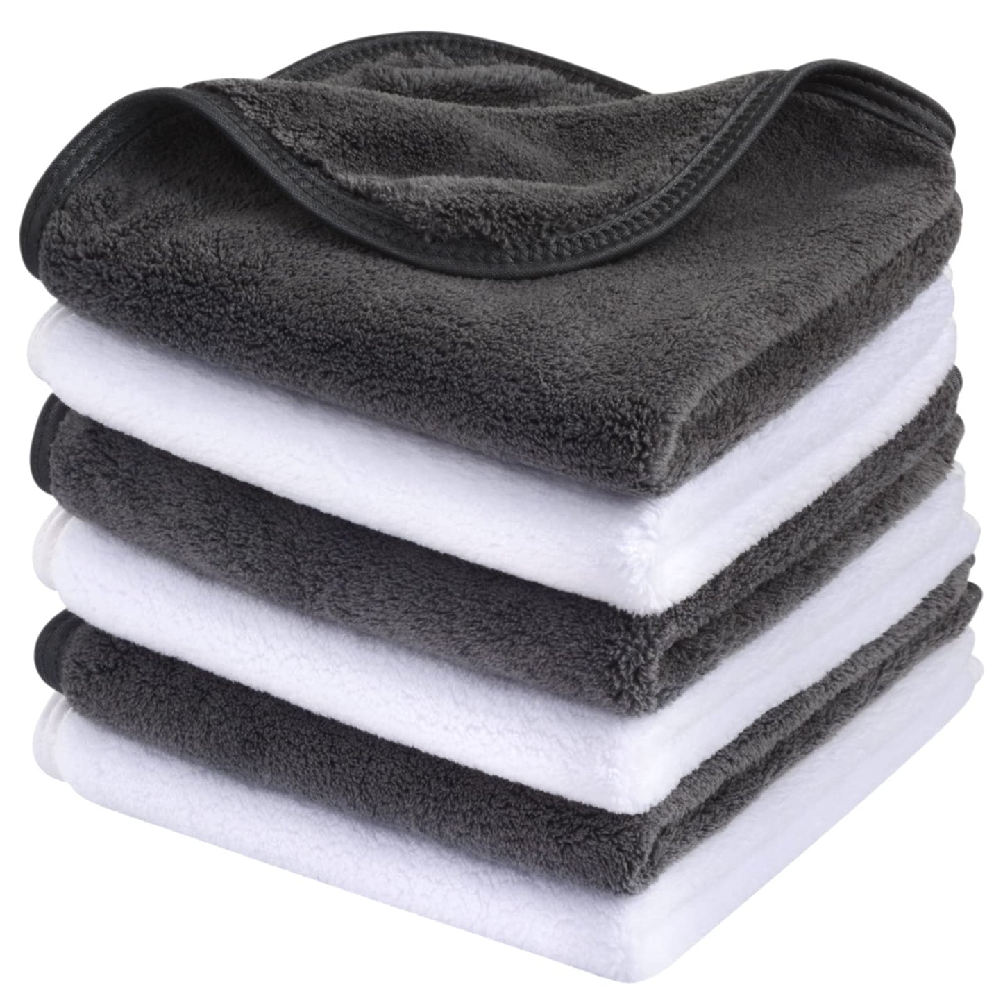 SINLAND Microfiber Face Cloths Reusable Makeup Remover Washcloths Super Soft and Absorbent Fingertip Face Towels for Sensitive Skin Women 12 x 12 Inch 6 Pack White