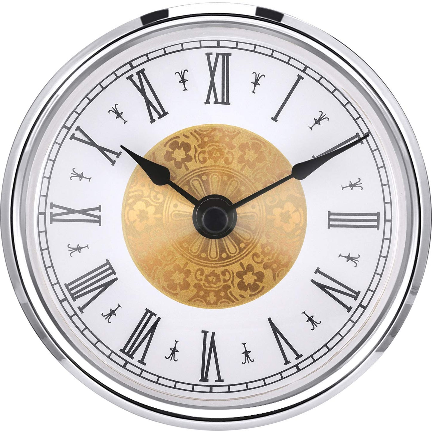 Hicarer 3-1/8 Inch (80 Mm) Mini Quartz Clock Insert Round Clocks Head Insert Roman Number Replacement Movement White Face (Gold Trim)