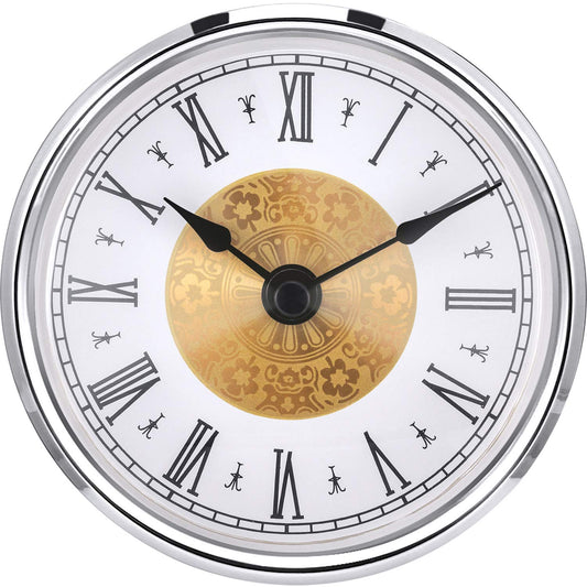 Hicarer 3-1/8 Inch (80 Mm) Mini Quartz Clock Insert Round Clocks Head Insert Roman Number Replacement Movement White Face (Gold Trim)