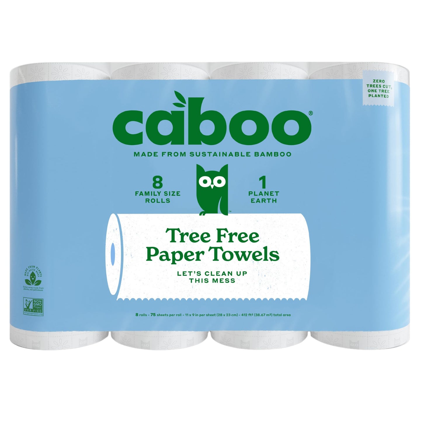 Caboo Tree Free Paper Towels, 6 Rolls, Eco Friendly, Earth Friendly, Sustainable Kitchen Paper Towels with Strong 2 Ply Sheets