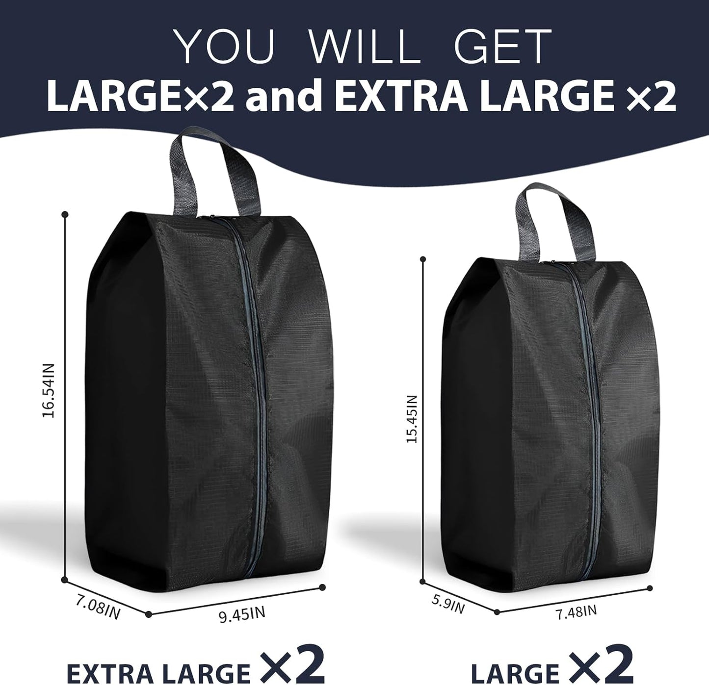 Shoe Bags for Travel - 4 Pack Extra Large Waterproof Travel Shoe Bag for Men & Women with Zipper & Handle - Travel Essentials, Portable Packing for Gym, Storage for Luggage, Closet