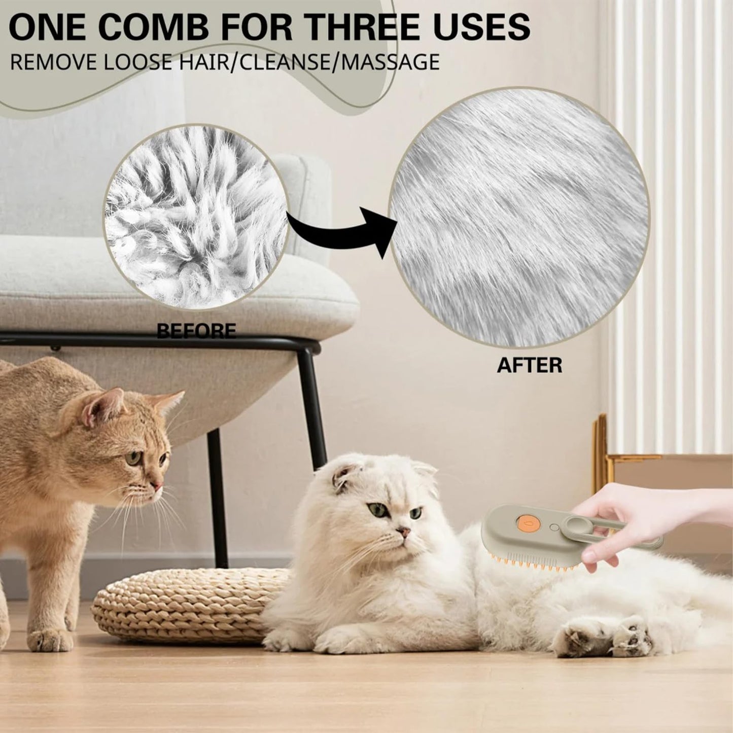 4 in 1 Cat Steam Brush for Shedding, Rechargeable Steam Pet Brush for Dog and Cat, Anti-Static, Massage, Cleaning, Shedding & Combing All In One!(Brown)