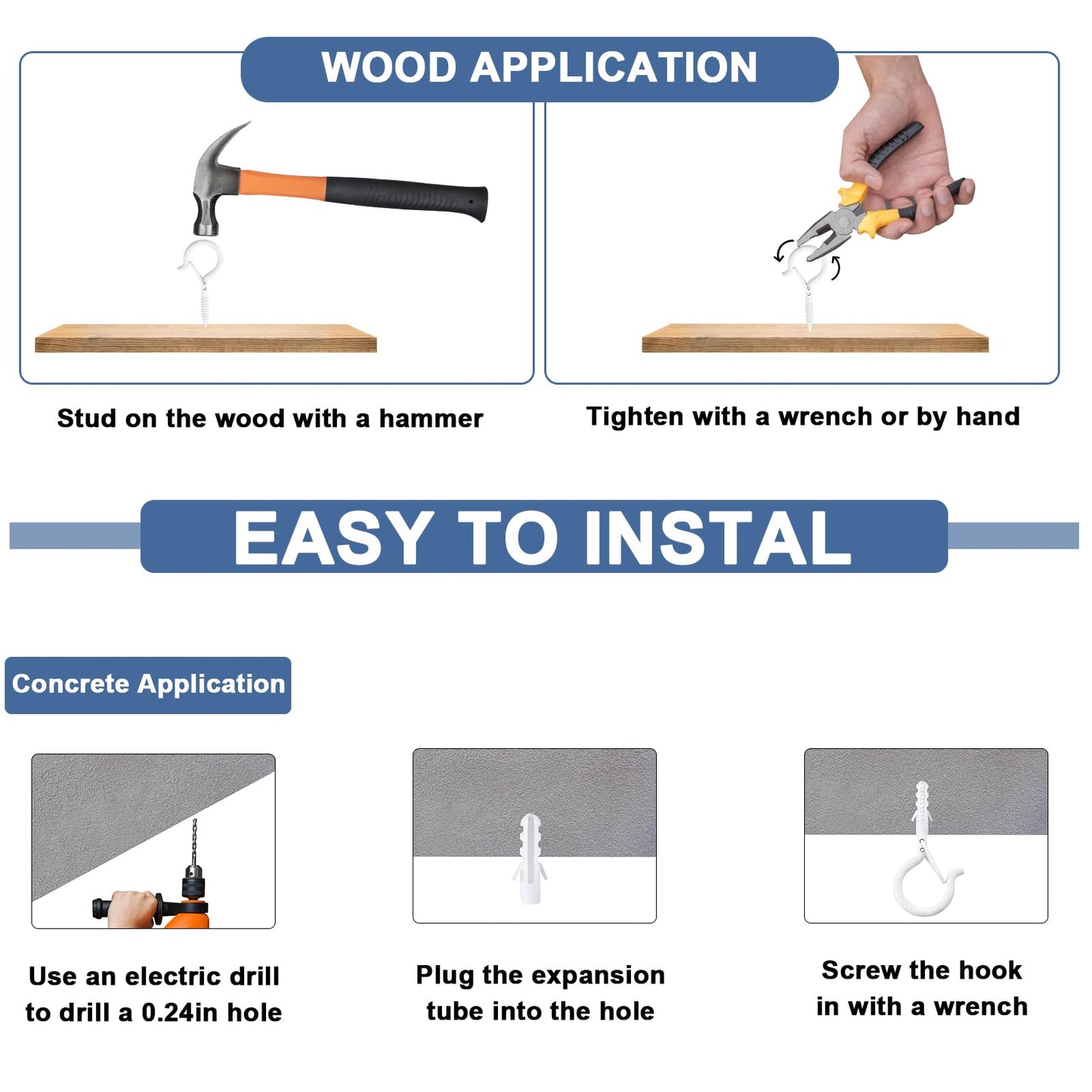 ADIIL 20 PCS Q Hanger Hooks with Safety Buckle, Windproof Screw Hooks for Hanging Outdoor String Lights, Plants, Christmas Patio Lights, 2.2 Inches, White