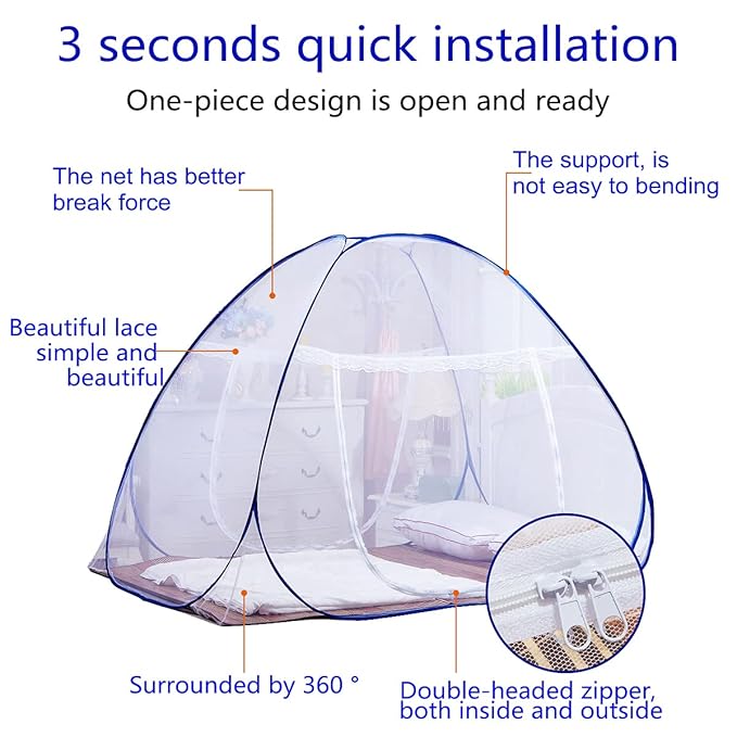 AMMER Pop-Up Mosquito Net Tent for Beds Portable Folding Design with Net Bottom for Baby Adults Trip (79 x71x59 inch)