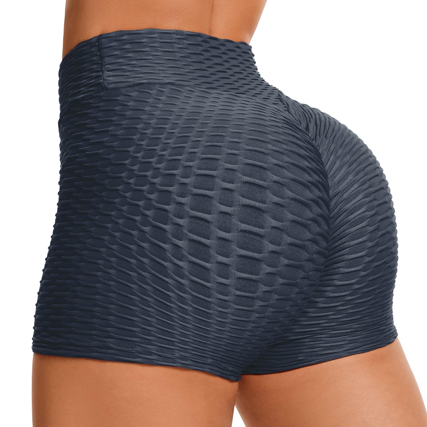 COLO Womens High Waisted Yoga Tummy Control Ruched Butt Fitness Shorts Sport Workout Running Shorts Navy(L)