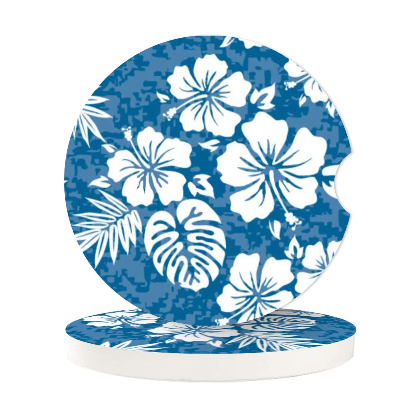 Abstract Black Flower Absorbent Car Cup Coasters,Cup Holders,Cork Base Drink Coasters with Finger Notch for Easy Move of Car Cup Holder for Women Men 2.6"(2 Pieces)