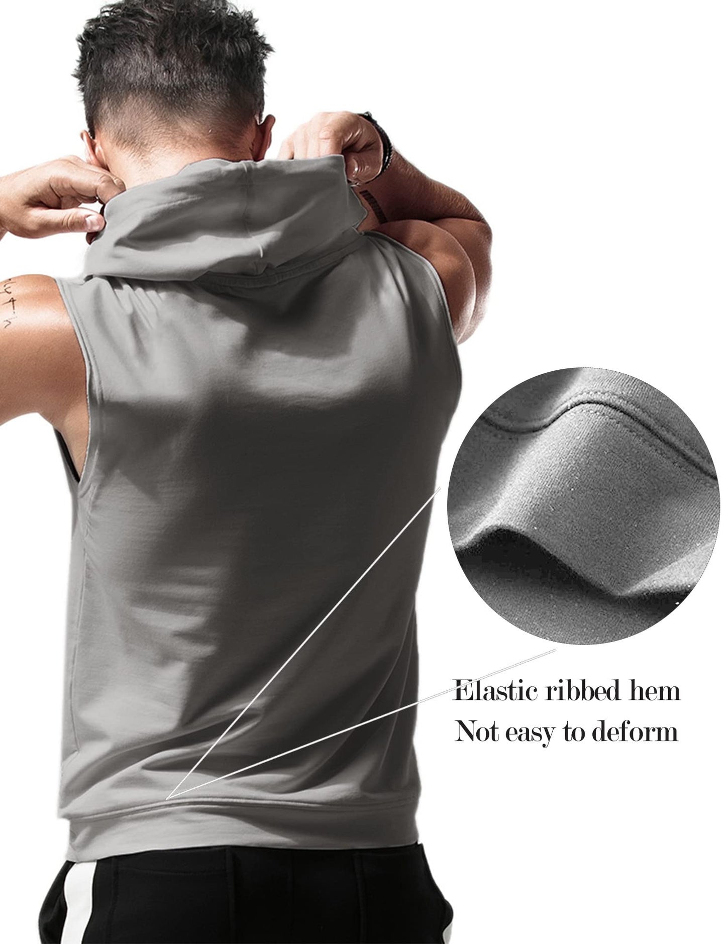Amussiar Men's Fitness Sport Sleeveless Hoodie Vest Gym Running Training Hooded Tank Top Bodybuilding Cotton Muscles Shirt Grey