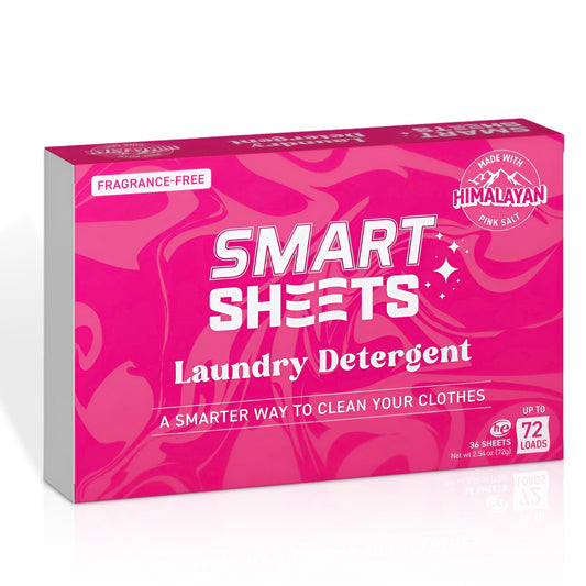 SmartSheets Laundry Detergent Sheets — Fragrance Free, Made with Himalayan Pink Salt, 36 Sheets | Up to 72 loads, Plant-Based Ingredients, Tough on Stains & Gentle On Skin