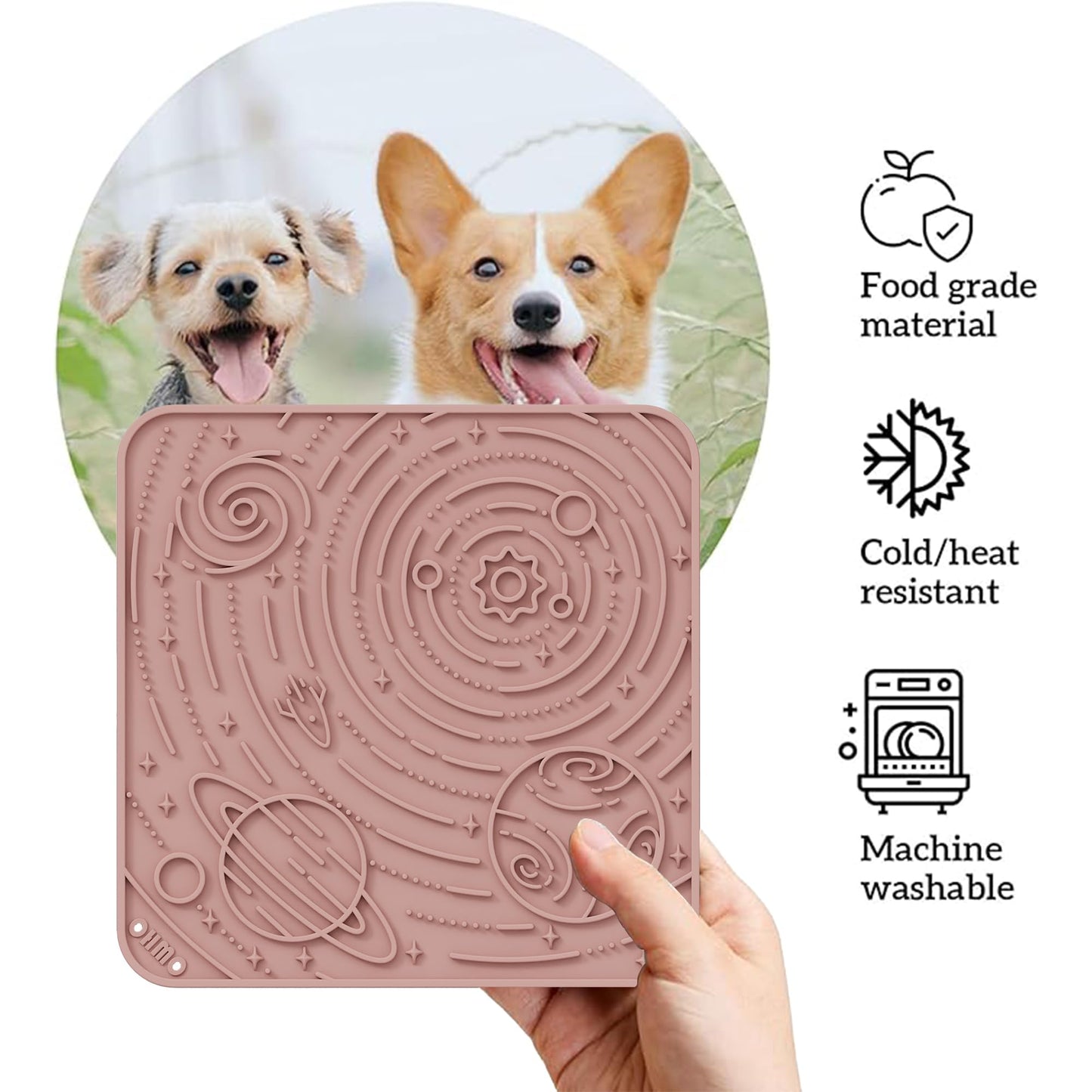 OHMO Lick Mat for Dogs and Cats(Small, Mars&Coral, 2pcs) Enrichment Accessories Toy Space Star Easy Clean Pet Slow Feeder/Suction Cups, Licking Pad for Anxiety Relief and Boredom Reduction