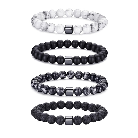 RANKEEF Mens Beaded Bracelets Set 9MM Tiger Eye Bracelet Men Lava Stone Bracelet Stretch Natural Stone Bead Bracelet Mens Bracelets Beads Beaded Bracelets for Men