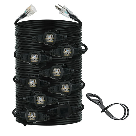 45FT 12 Gauge Heavy Duty Multi Outlet Outdoor Extension Cord, 10 Evenly Spaced Weatherproof Outlets, Great for Stage Backdrops, Landscape Garden Lighting, Christmas Halloween Decorations ETL
