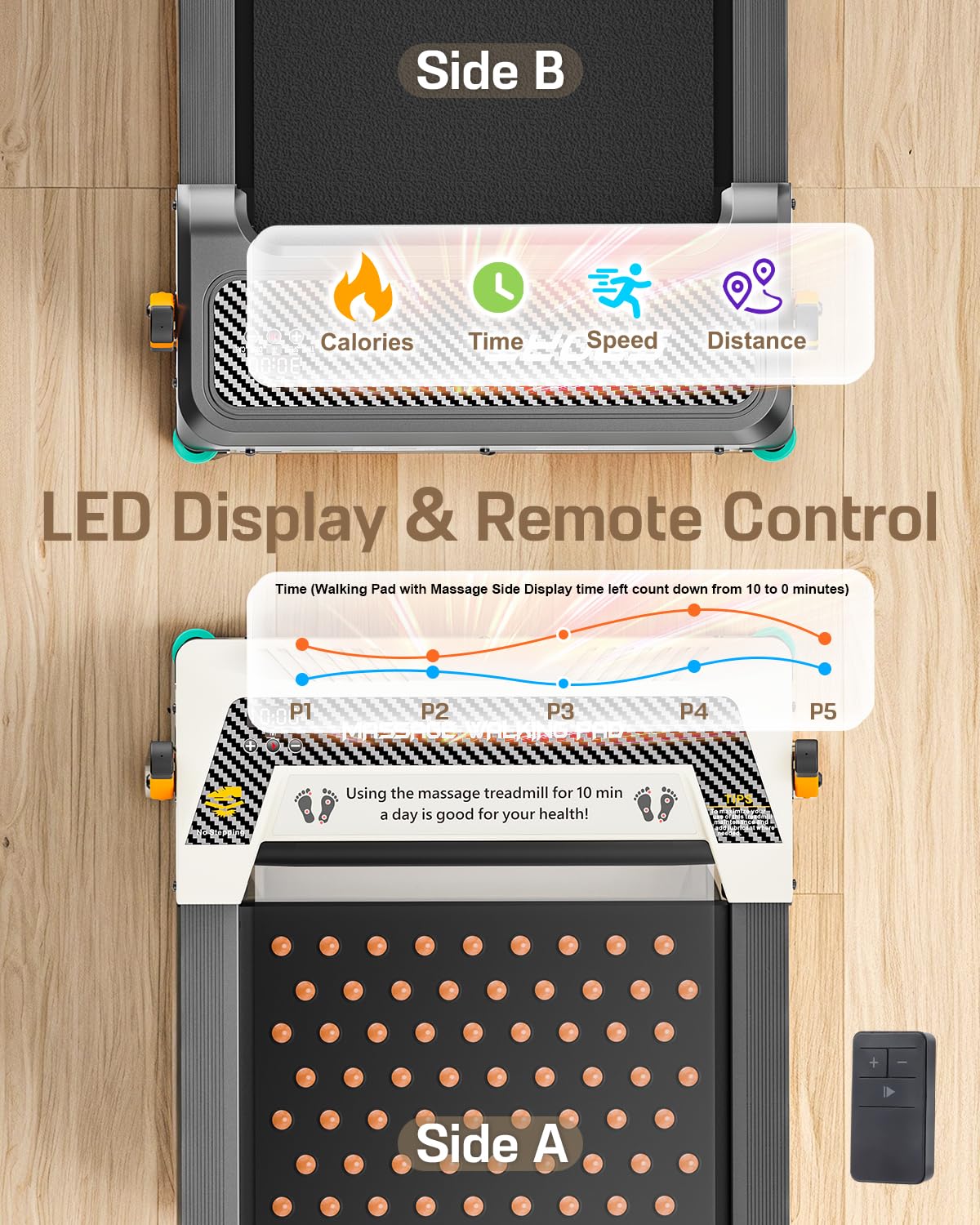 Akluer Walking Pad with Incline, Dual Sided Walking Pad with Foot Massage, 180° Revesrsible Available Use, Foot Massage Under Desk Treadmill for Office/Home