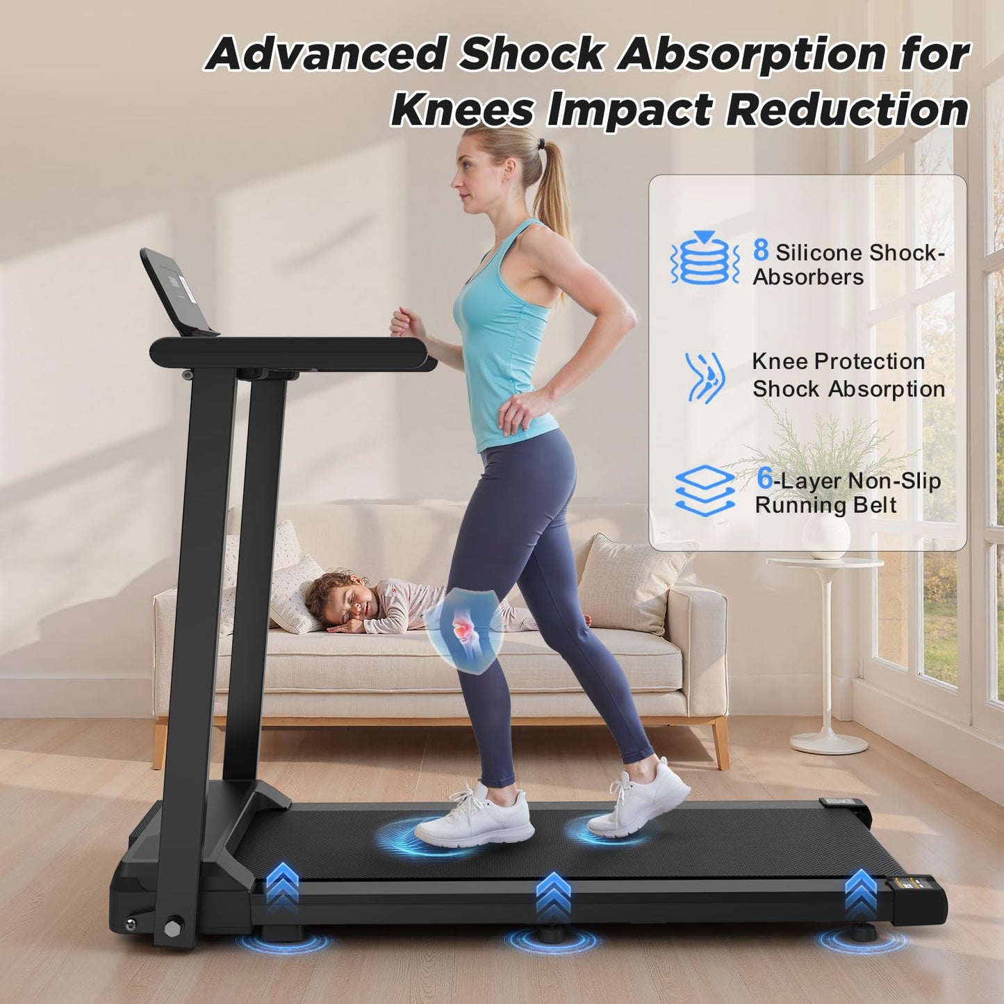 FYC Foldable Treadmill for Small Spaces - 2.5HP Ultra-Quiet Motor, 300lb Capacity with Advanced Shock Absorption, Smart App Control, Compact Walking Treadmill Folding Treadmills