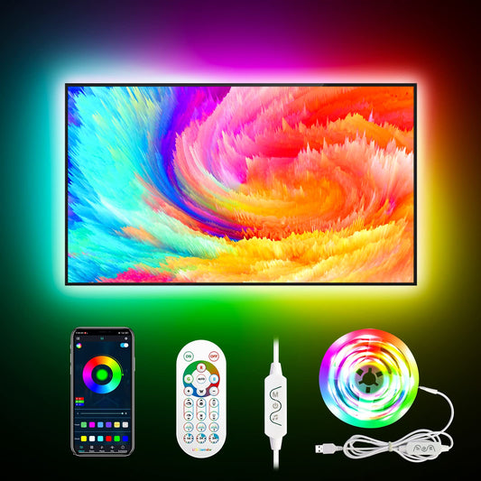 Daymeet LED Lights for TV, 9.8FT TV Led Backlight Behind Lights for 32-60inch USB Led Light Strip Glow RGBICW Color Changing Sync with Music Bluetooth APP Control Led Lighting for Bedroom