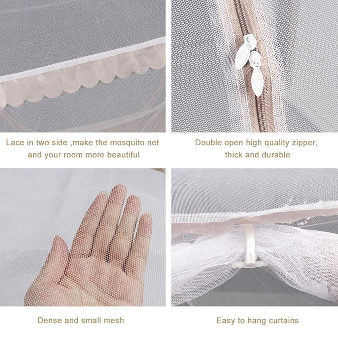 Portable Pop-Up Brown Mosquito Net Tent for Bed, L79 x W71 x H59 inch Large Folding Mosquito Netting with Net Bottom, 2 Entries, Suit for Twin to King Size Bed