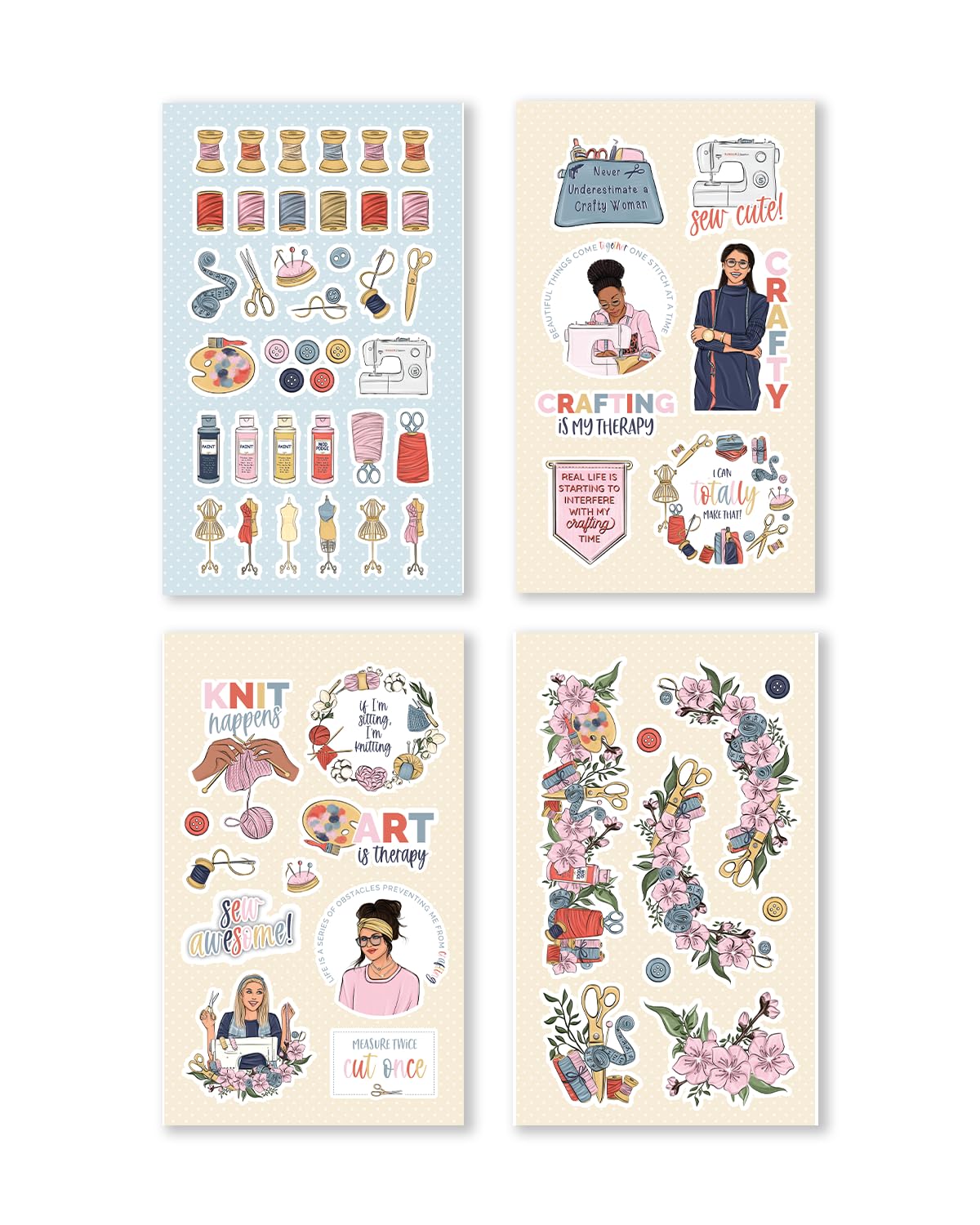 Rongrong Let's Get Crafty Planner Stickers Book for Planners, Calendars, Journals and Projects – Premium Quality Hand Drawn Creative Sewing Knitting Supplies – Scrapbook Accessories – 24 Pages
