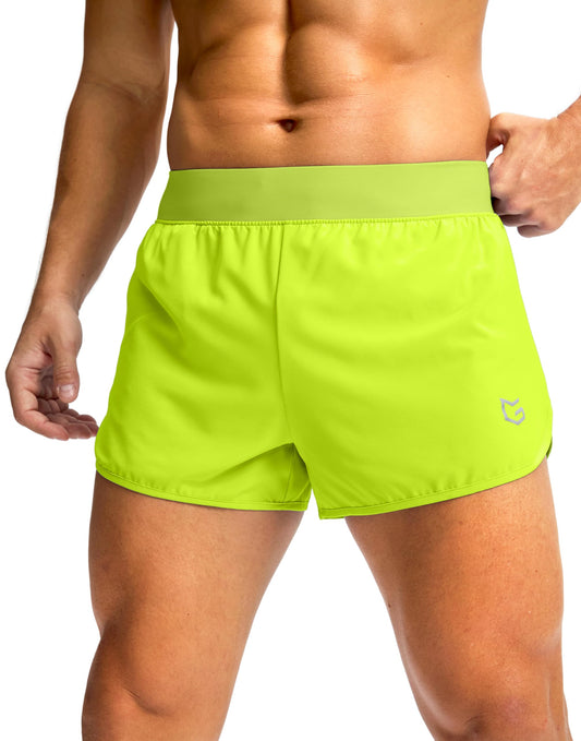 G Gradual Running Shorts for Men 3 Inch Lighweight Quick Dry Workout Gym Athletic Jogging Shorts with Inner Key Pocket, Fluorescent Green, Large
