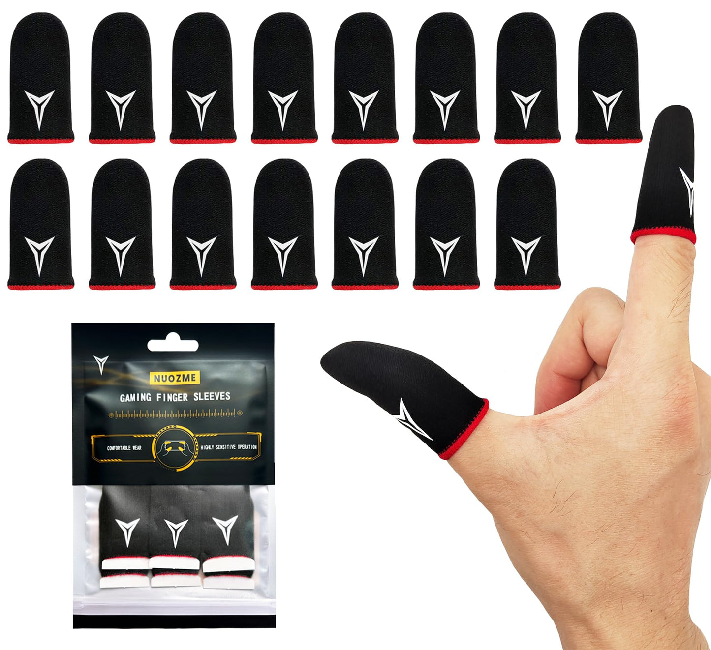 6 Pack Mobile Phone Gaming Finger Sleeves, Nuozme Finger Sleeves Compatible with All Touchscreen Devices, 0.15mm Superconducting Nanofibers, Smooth Feel, Anti-Sweat, Extremely Thin, Red Edge