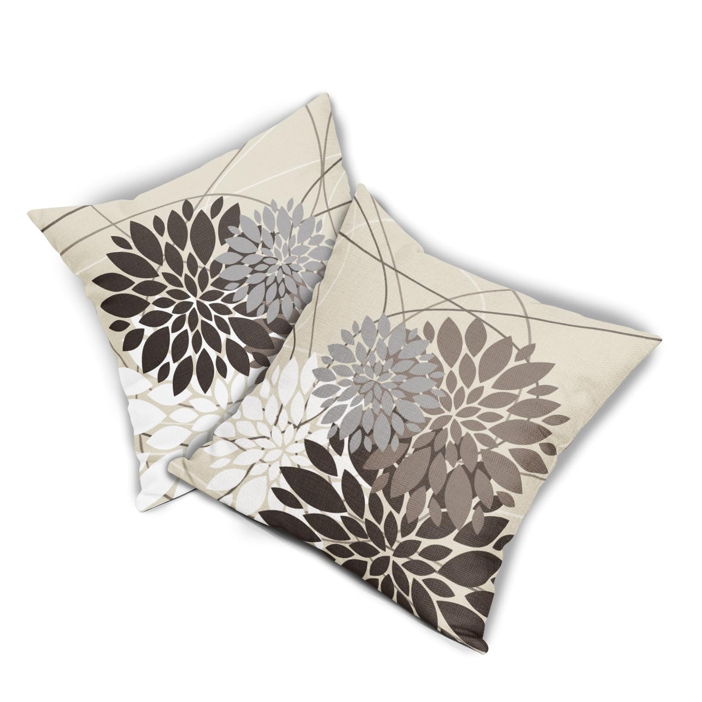 Dark Brown Flower Pillow Covers 18x18 Grey Gray White Dahlia Floral Spring Decorative Throw Pillows Farmhouse Outdoor Seasonal Decor for Home Sofa Bed Couch Modern Square Cushion Cases, Set of 2