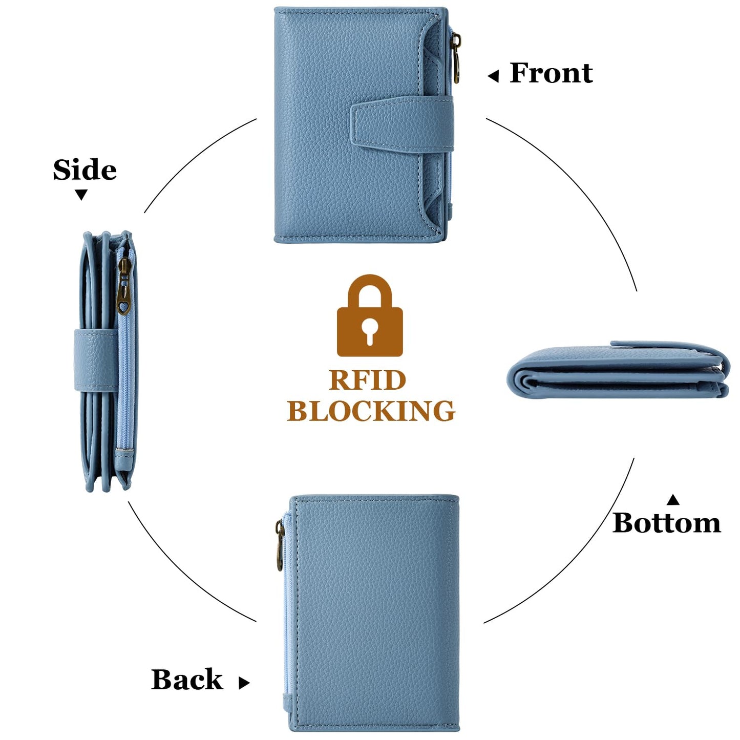 Airkit Small Wallet Women RFID Blocking Soft Leather Bifold Compact Card Holder Wallet for Women with Zipper Coin Pocket 4 ID Window