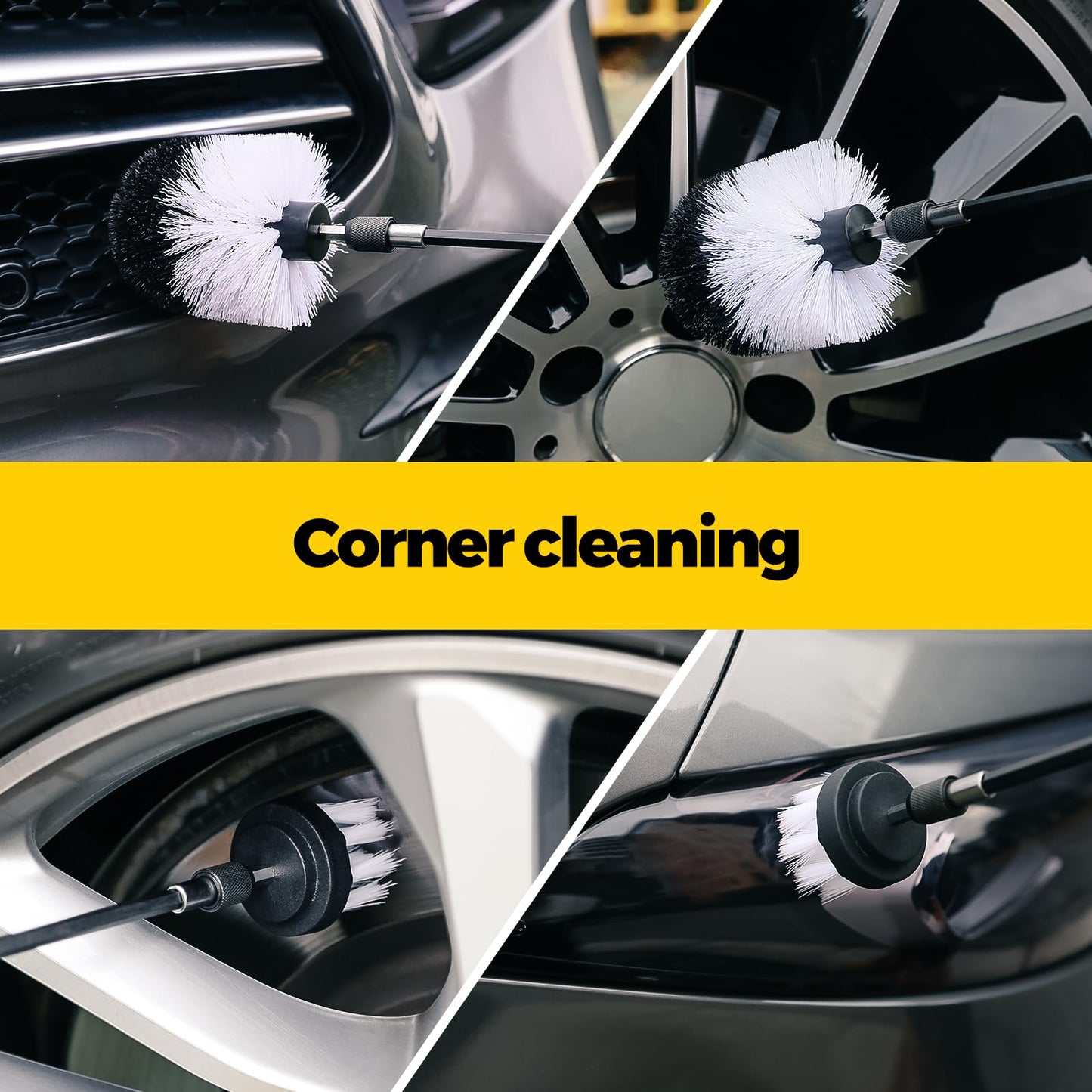 Holikme 5Pack Drill Brush Attachment Set-Car Interior Detailing Kit，Power Scrubber Brush Extended Long Attachment for Bathroom, Car，Shower，Carpet,Boat,Kitchen，Floor and Tile，White