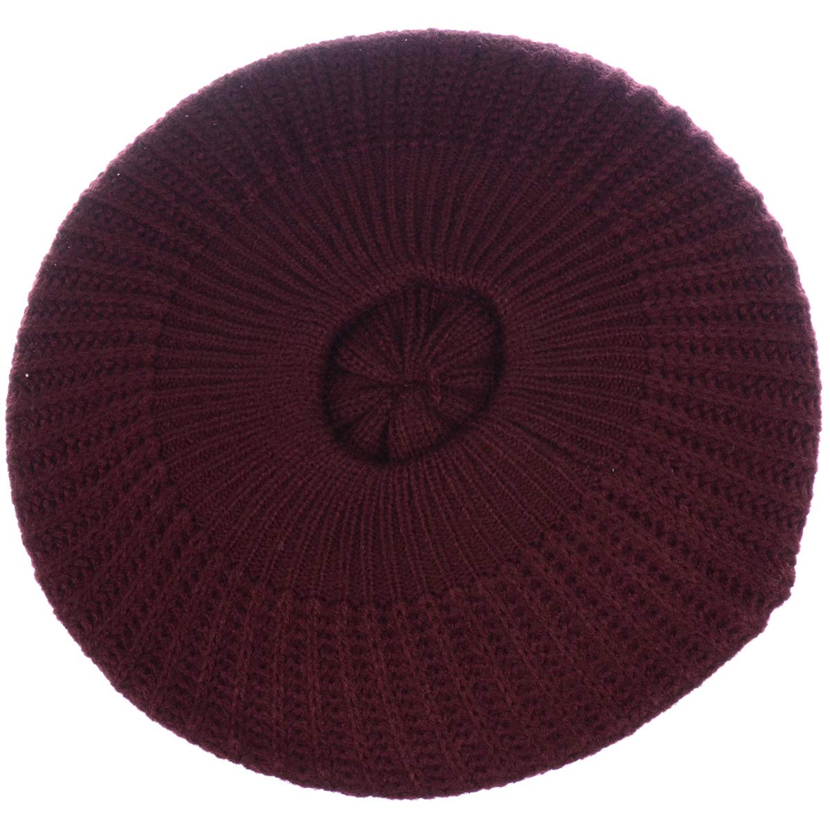 BYOS Ladies Winter Solid Chic Slouchy Ribbed Crochet Knit Beret Beanie Hat W/WO Flower Adornment, Soft Touch (Wine)