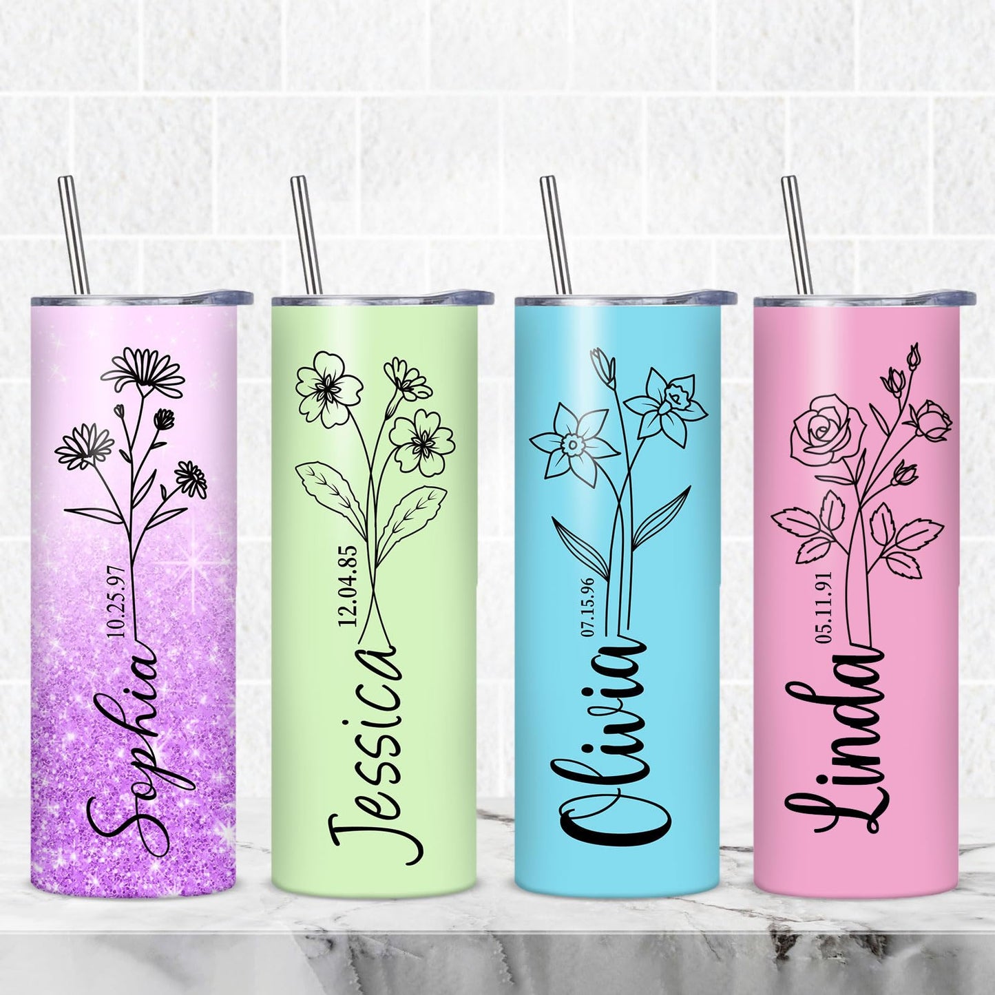 Personalized Skinny Tumbler with Lid and Straw Custom Cups with Photo Name Text Customized Print Picture Cup Gifts for Christmas Birthday for Dad Mom Friends Men Women
