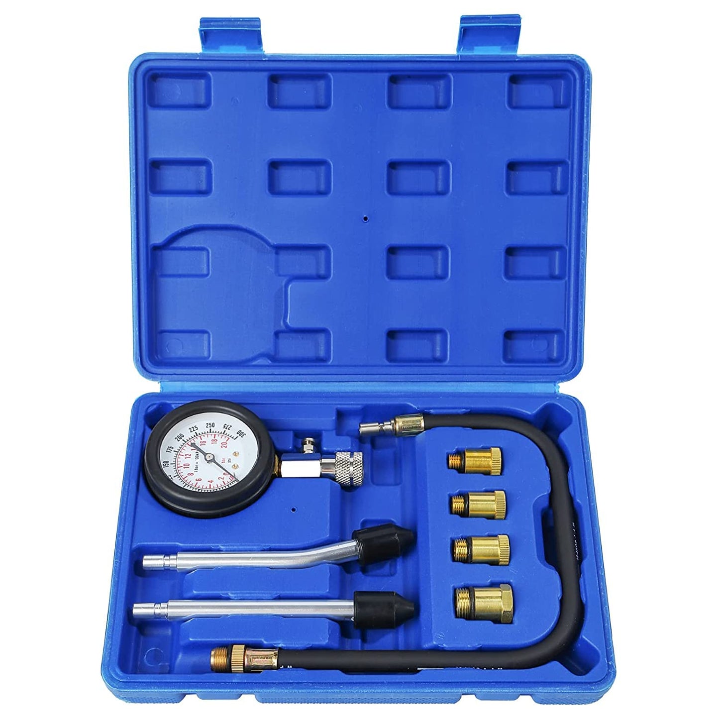 8PCS Compression Tester, Engine Compression Tester kit Professional Petrol Gas Engine Cylinder Pressure Gauge 0-300 PSI Automotive Tool for Motorcycle Car Truck (Blue)