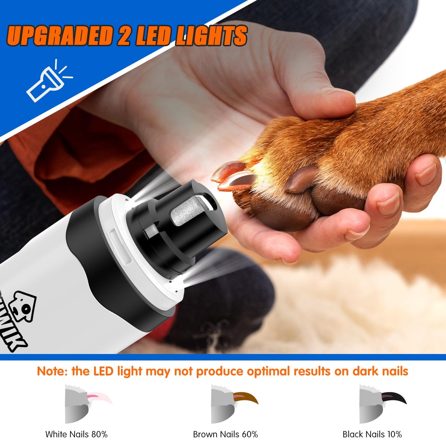 VIWIK Dog Nail Grinder with Dog Nail Trimmers, Dog Nail Clippers Kit for Large Medium Small Dogs & Cats, Quiet Electric 2-Speed USB Rechargeable Pet Nail Grinder with Light, Gifts for Dog Lovers