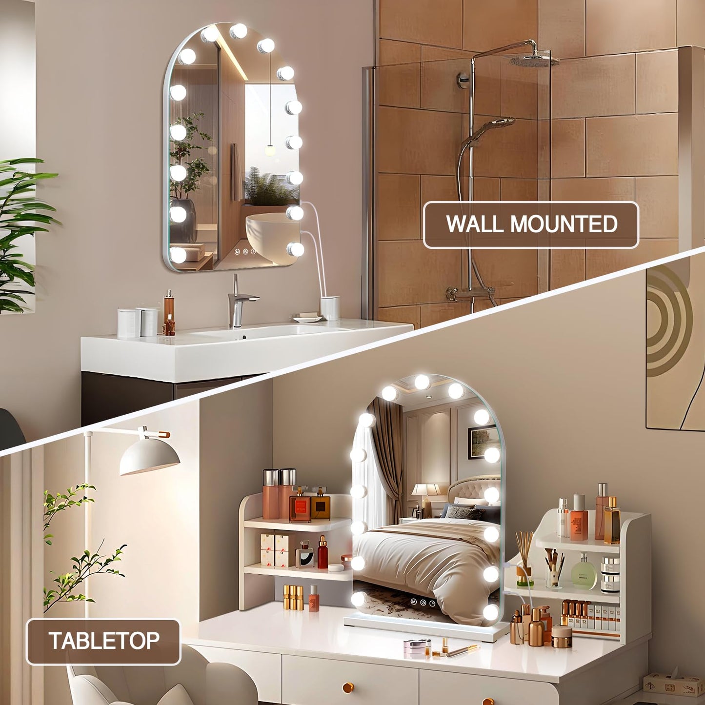 halumao Vanity Mirror with Lights, Hollywood Lighted Makeup Mirror with 15 Dimmable LED Bulbs for Dressing Room & Bedroom，Memory Function