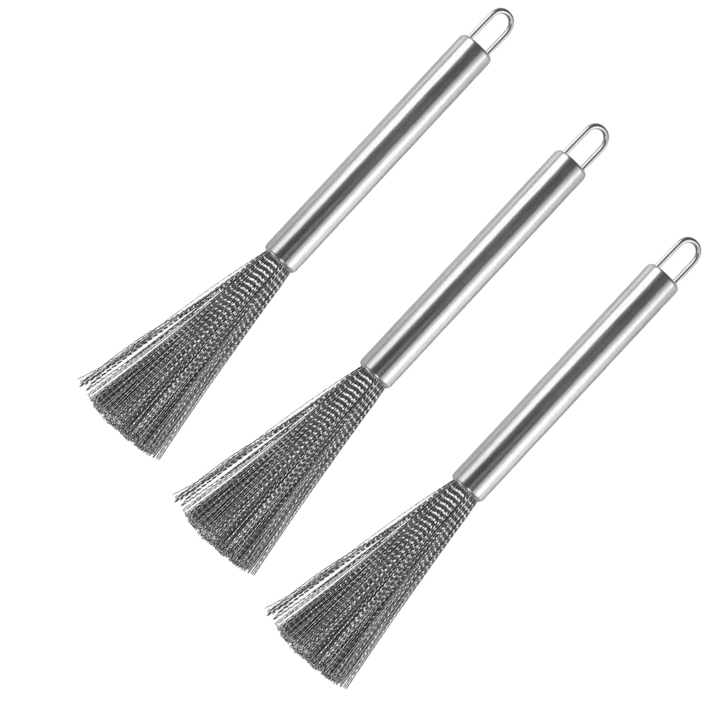 3Pcs Clening Brush Set, Stainless Steel Scrubber Brush for Cookware Long-Handled Pans Sink Scrubbing Brush