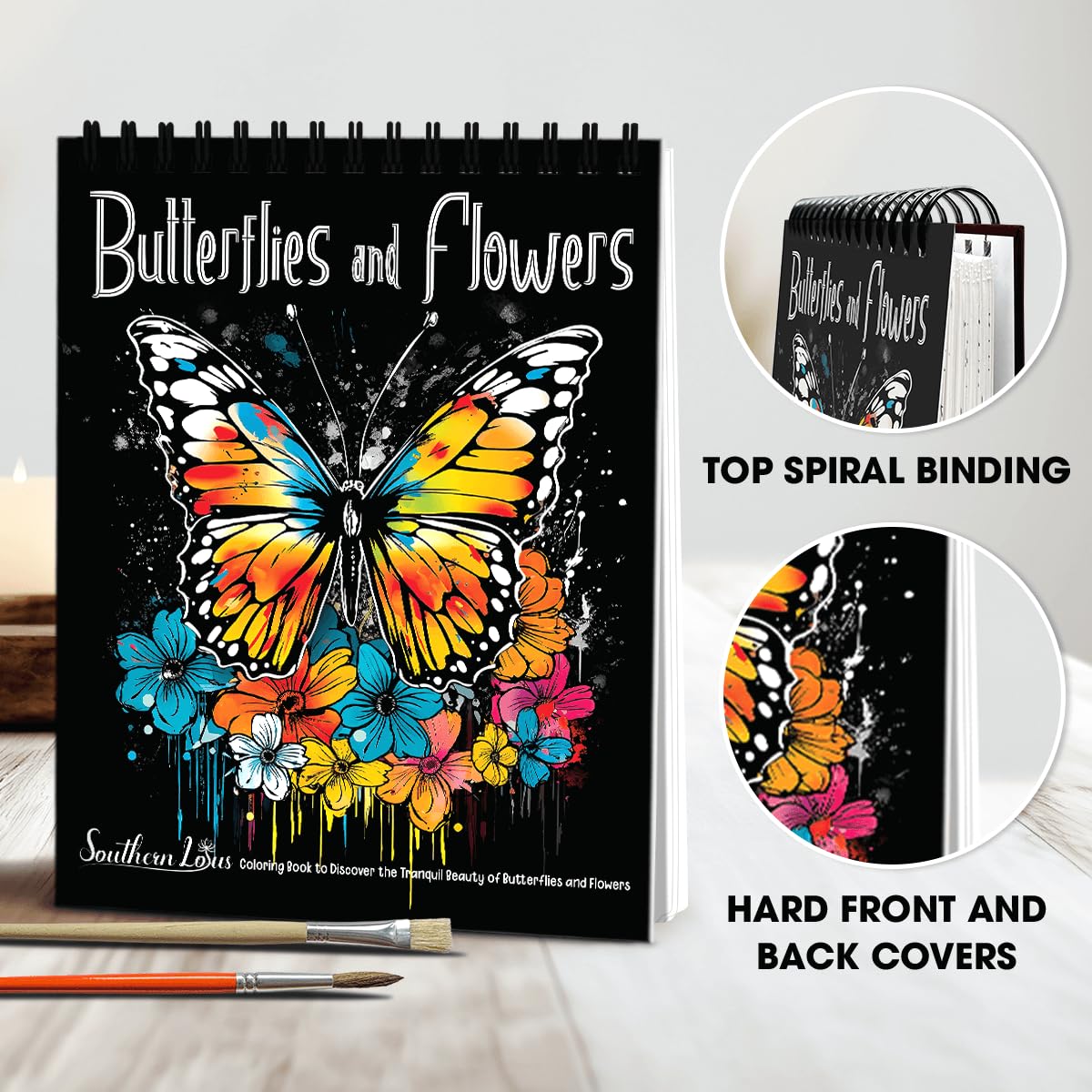 SOUTHERN LOTUS Butterflies And Flowers Spiral Coloring Book Wirebound Hardcovers Floral Design Aesthetic Illustrations Butterfly Relaxing Large Print Pages For Adults Relieve Stress Mindfulness